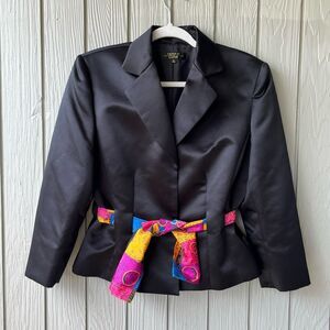 Tahari Arthur S. Levine Luxe Black Blazer Satin Finish Size 12